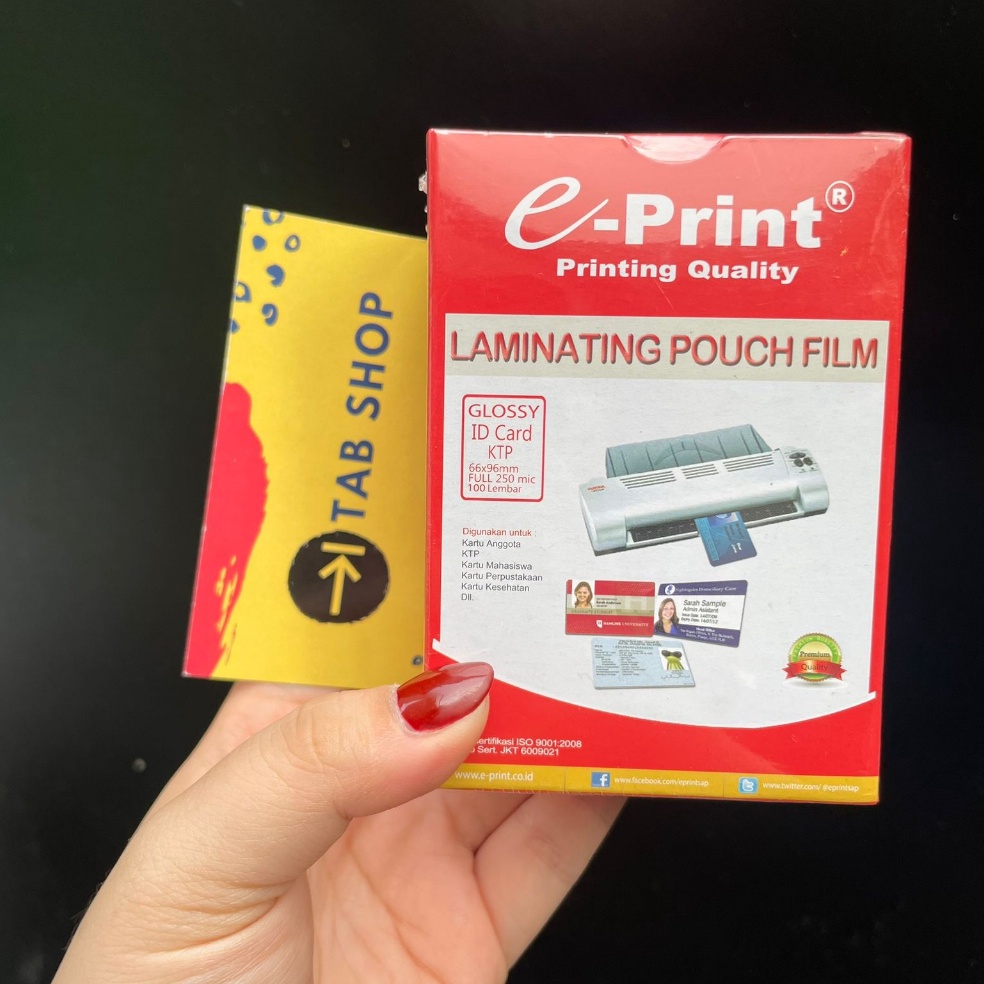 

KODE L95J TAB SHOP EPRINT LAMINATING POUCH KTP 25 MIC 1 SHEETS EPRINT KERTAS LOAMNATING PANAS KTP 25 MIC 1 LEMBAR