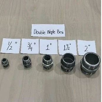 Double nepel besi 2" sambungan pipa drat luar kanan kiri galvanis 2 inchi dable nepel dabel nipple g