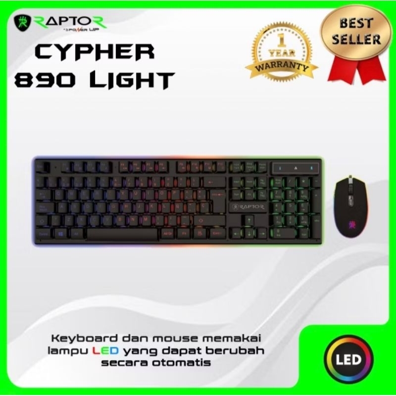 8K7V Keyboard Mouse Combo Gaming Wired Rainbow Rgb Light Raptor Cypher 890