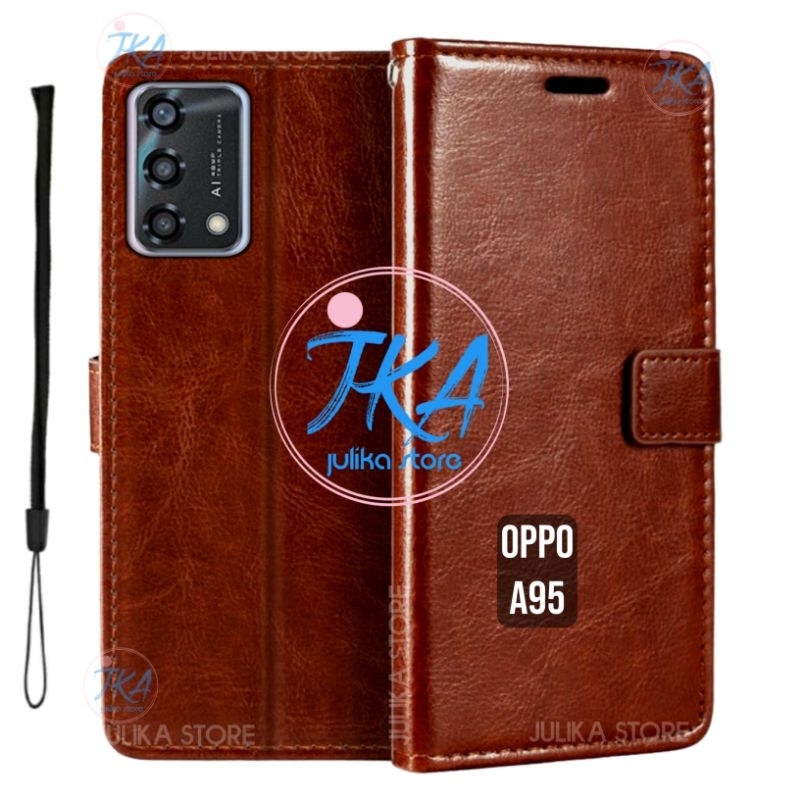 Flip Cover Wallet OPPO A95 Case Leather Flipcase Cover Kulit Casing Dompet