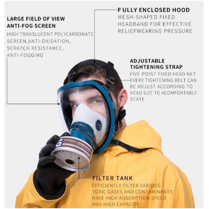 Full Face Gas Mask Single Respirator Carbon Active Filter Tank