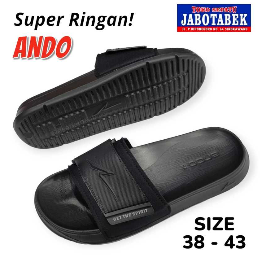 [COD] SANDAL SLIDE PRIA ANDO CASUAL SANTAI SIZE 38 39 40 41 42 43 FULL HITAM SEMUA FLAT SOLE KARET P