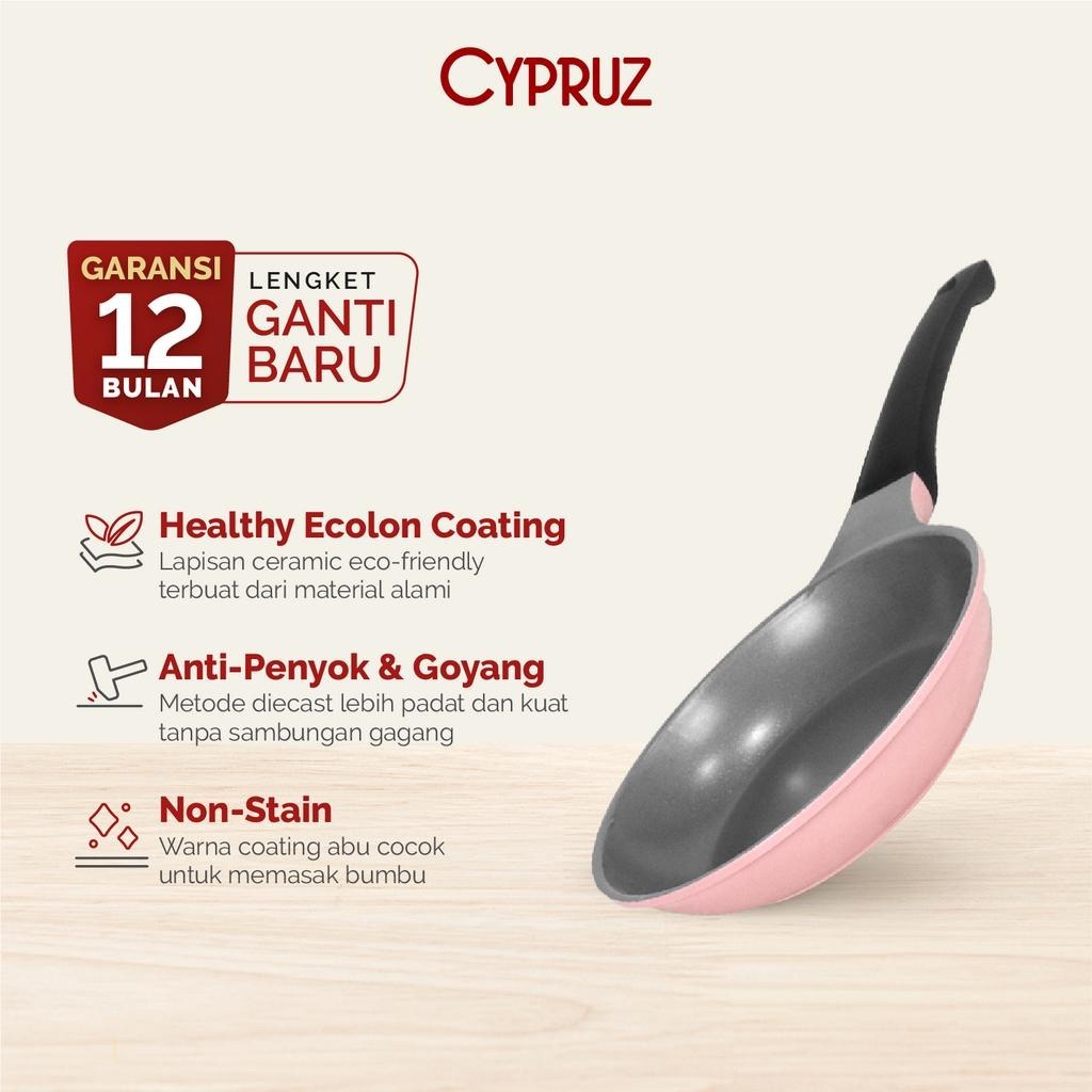 Cypruz Wajan Fry Pan Diecast Series Ceramic Coating Pink 24 cm