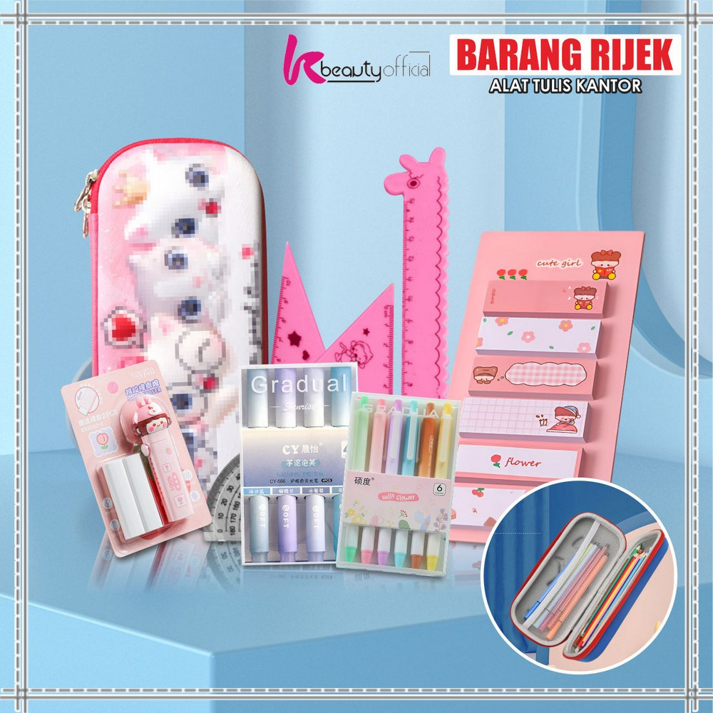 

KB-Barang Rijek Alat Tulis Kantor Stationary Perlengkapan Sekolah Anak / Kotak Pensil / Pena / Penghapus / Crayon Sticky Note