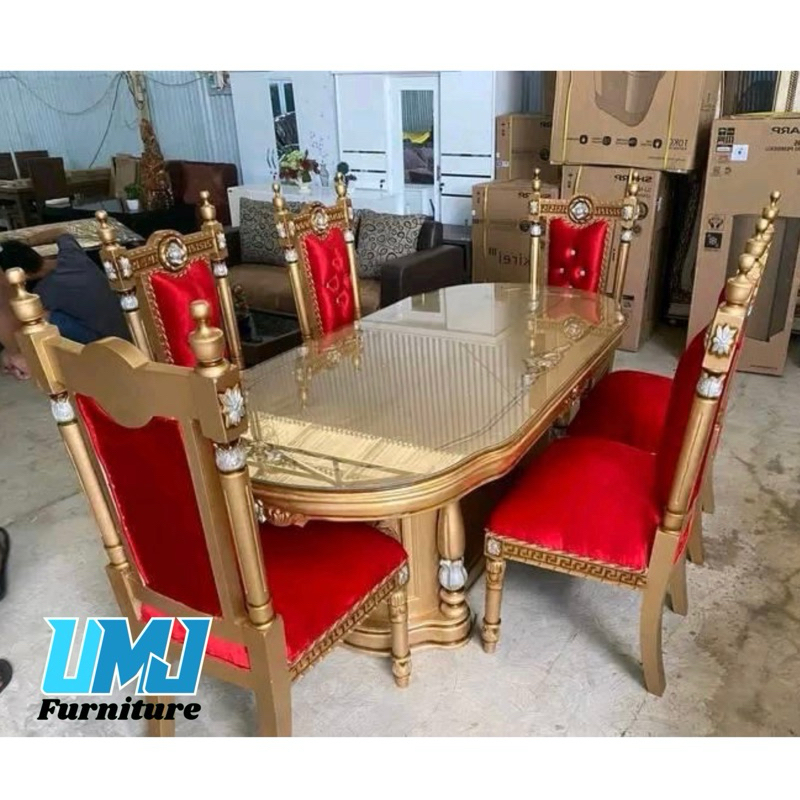 SET KURSI MEJA MAKAN KAYU JATI TUA | SET KURSI 6 + MEJA 1 KAYU JATI | SET KURSI MEJA MAKAN UKIRAN