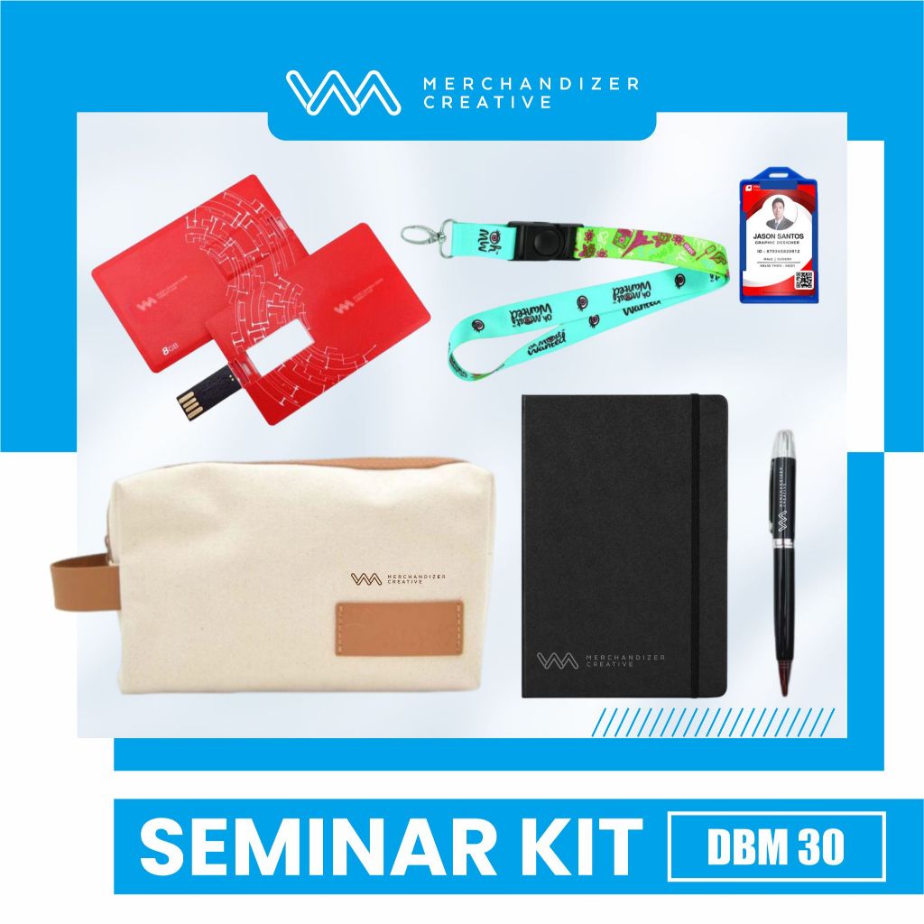 

Notebook Agenda Karet A5, Pouch Kanvas, Pulpen Sablon, FD Kartu, dan Paket Lanyard