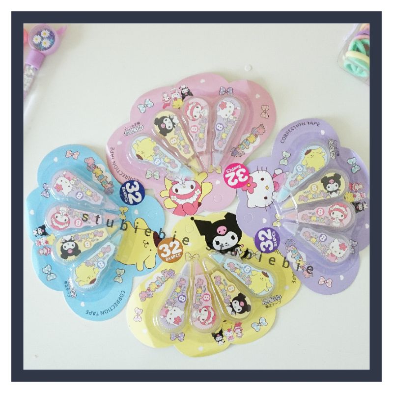 

4PCS Correction Tape Sanrio Unik Penghapus Pen roll alat tulis gemes cute / pita penghapus TipX Tape X