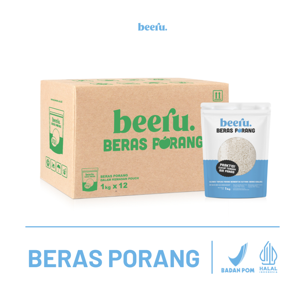 

Beeru Beras Porang Kardus isi 12 Pouch 1kg - Shirataki Konjac Rice