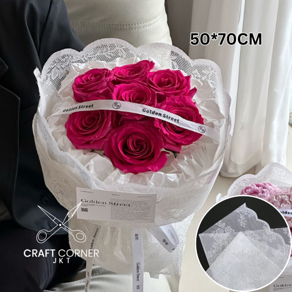 

[5 LBR] Flower Wrapping Kain Renda Lace Cloth Putih Pembungkus Bunga 50*70cm