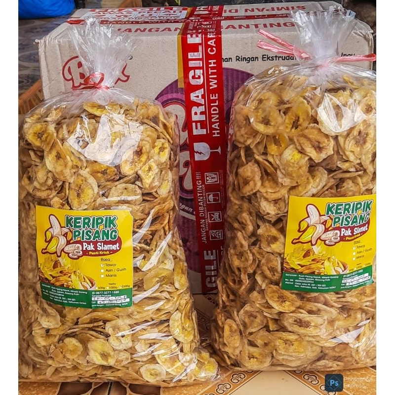 

Keripik Pisang Kepok Rasa Manis, Asin Gurih & Tawar Irisan Tipis 5 kg, Free Packing Carton Box, Bubble Wrap 2 Lapis& Fragile