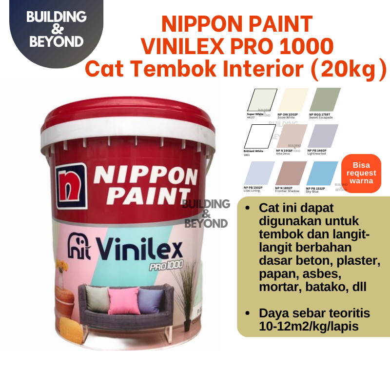 CAT TEMBOK PLAFON VINILEX PRO 1000 BRILLIANT WHITE PUTIH SUPER WHITE EMBER PAIL 20KG NIPPON PAINT