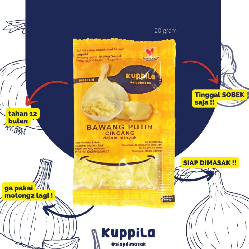 

KUPPILA Bawang Putih Cincang Sachet 20gr Siap Masak