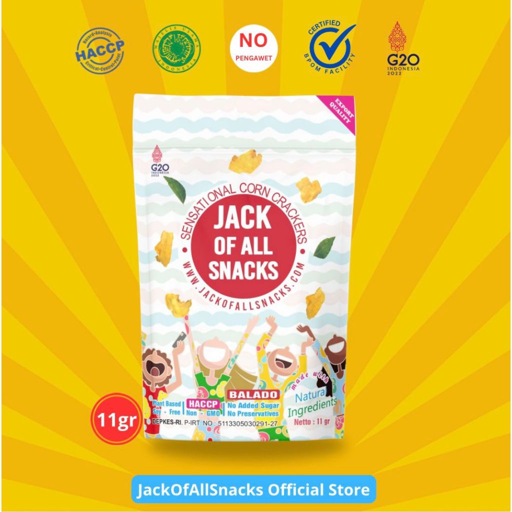 

JACK OF ALL SNACKS 11gr BALADO || CEMILAN KEKINIAN JAJANAN LEZAT LEBIH SEHAT CEMILAN JAGUNG KERIPIK JAGUNG