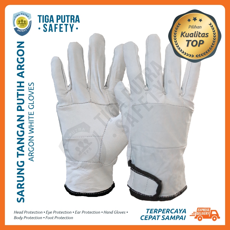 Sarung Tangan Safety Las Argon Putih Kulit Asli / Glove Welding