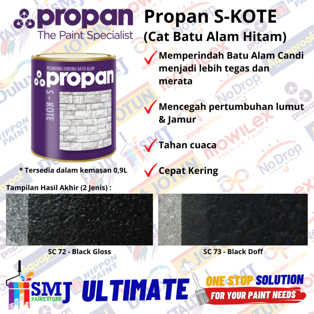 Cat Pelapis Coating Batu Alam PROPAN S-KOTE/STONKOTE warna HITAM/BLACK GLOSS SC-72 kemasan 1L / 0,9L