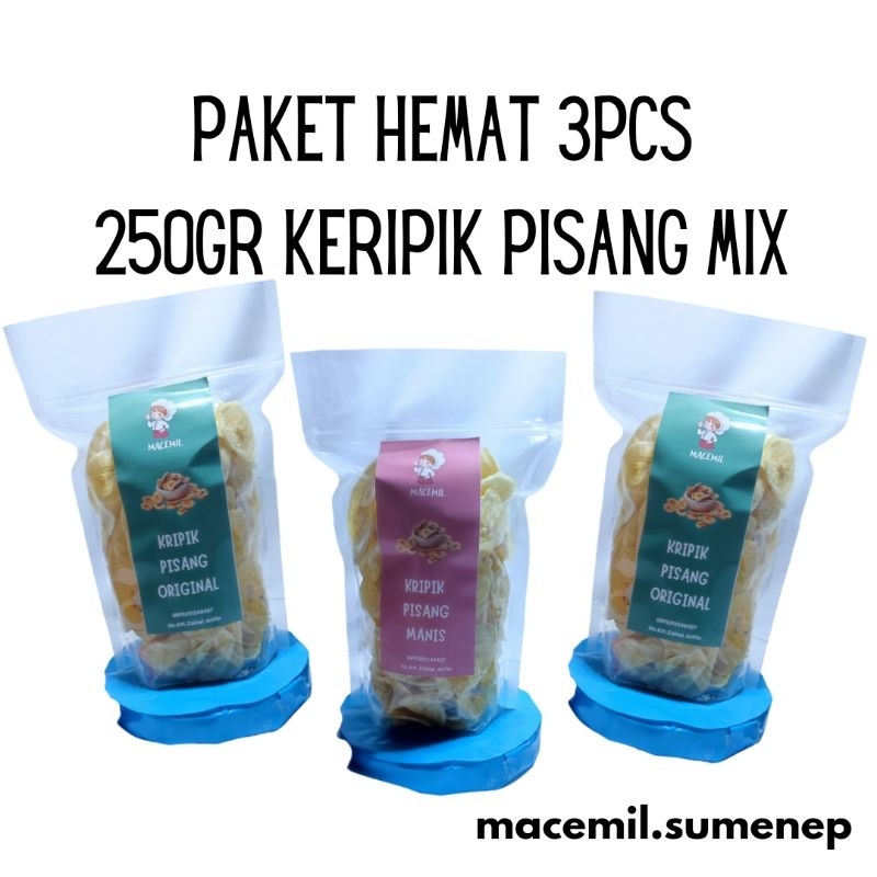 

Cemilan Makanan Ringan, Keripik Pisang, Gurih, Asin, Manis, Murah, Mix