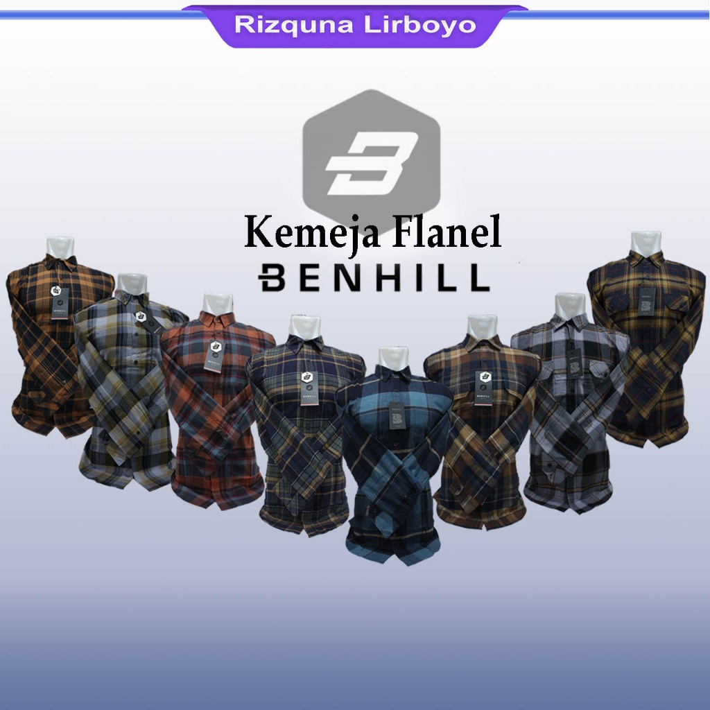 Kemeja Pria Flanel BENHILL SLIM FIT hem pria Lengan Panjang Slim Fit Hem Kotak Kotak Original Benhil