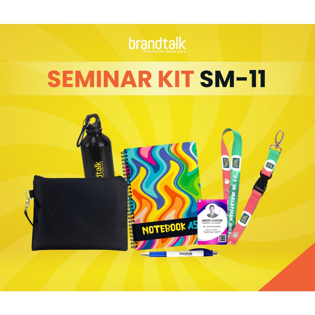 

Pouch D300, Tumbler Beno Custom, Pulpen Sablon, Lanyard Fullprint, ID Card PVC, Case - Paket Seminar Kit Isi 6 - SM11