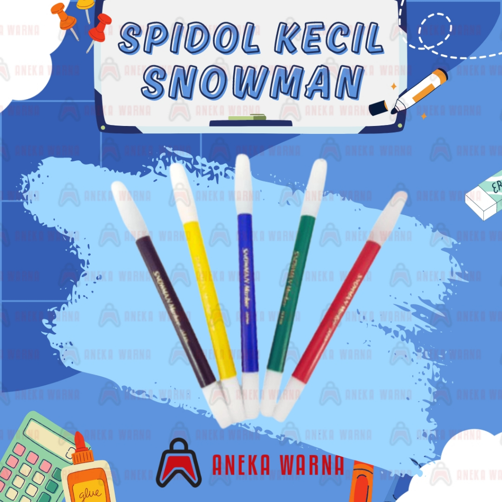 

SPIDOL KECIL | SNOWMAN MARKER PW-1A | WARNA HITAM BIRU MERAH KUNING HIJAU (PCS)