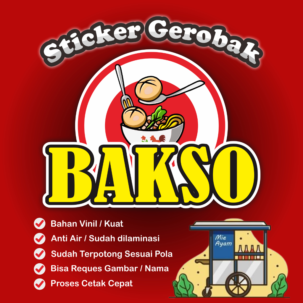 

Sticker Gerobak, Sticker Kaca, Sticker Etalase, Sticker Nama Usaha, Sticker Bakso, Sticker Custom