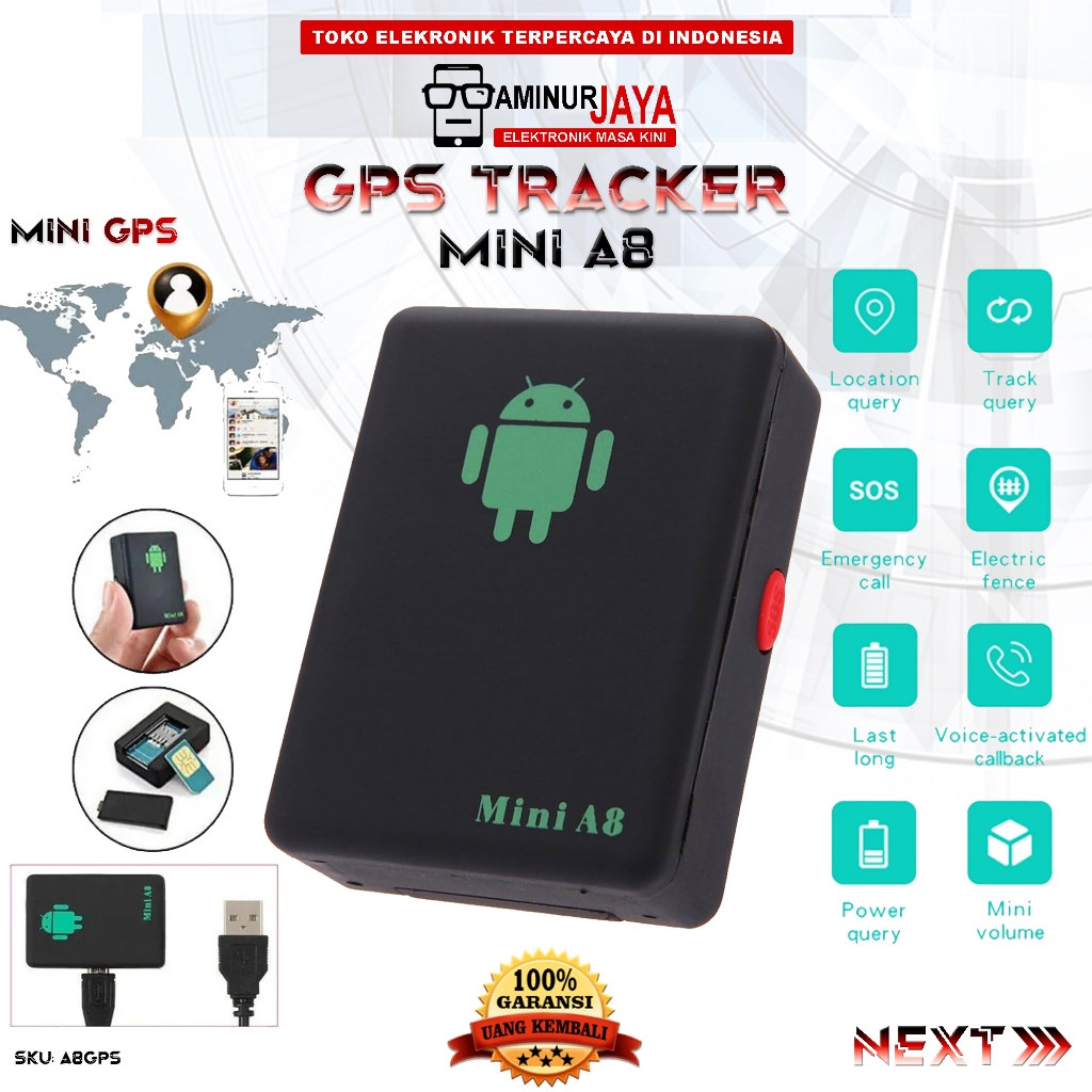 GPS Tracker Mini A8 Alat Pelacak Posisi Tracker Lokasi Multipungsi Keamanan Kendaraan Sepeda Motor M