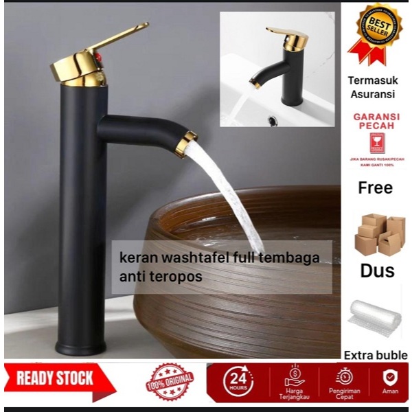 Kran Washtafel Air Panas Dingin SS 304 Kepala Up-Down  Hitam Gold