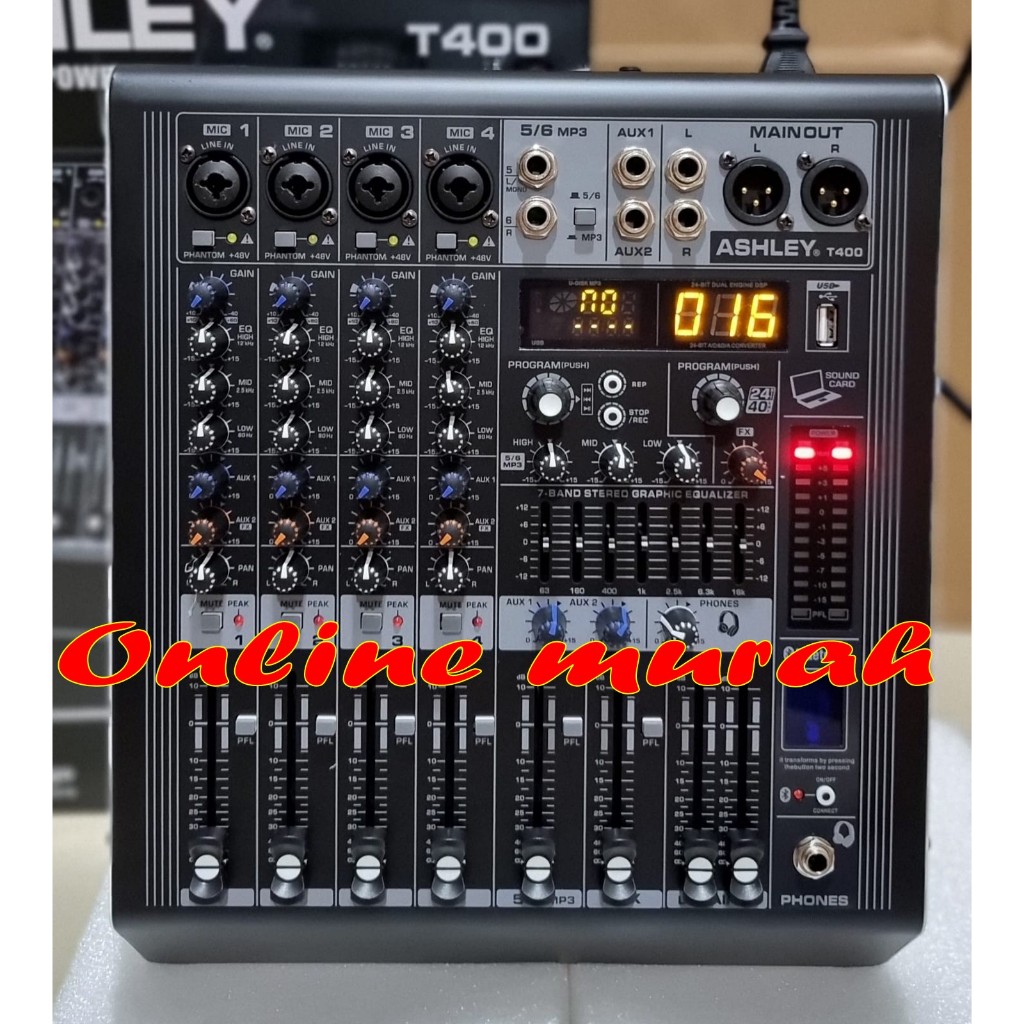 power mixer ashley t 400 ashley t400 6 channel 4 MONO 2 STEREO original garansi resmi