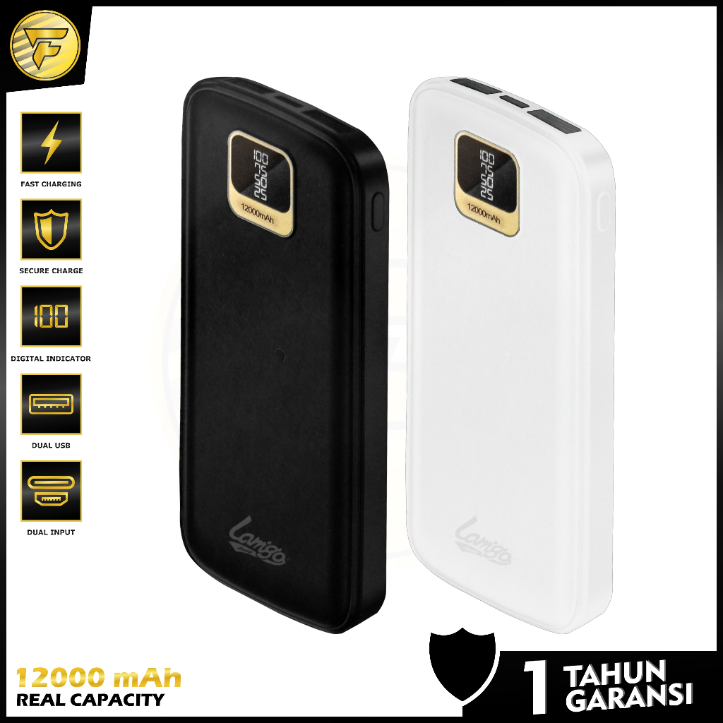 Lamigo LT129 Powerbank 12000mAh FAST CHARGING LED real capacity 2 USB output power bank original