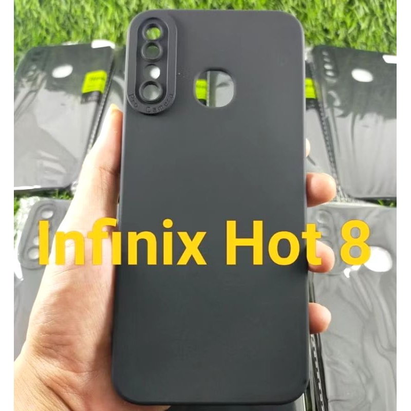 SLICON CASE FULL BLACK INFINIX HOT 8 TPU CANDY CASE PRO PELINDUNG CAMERA HITAM POLOS