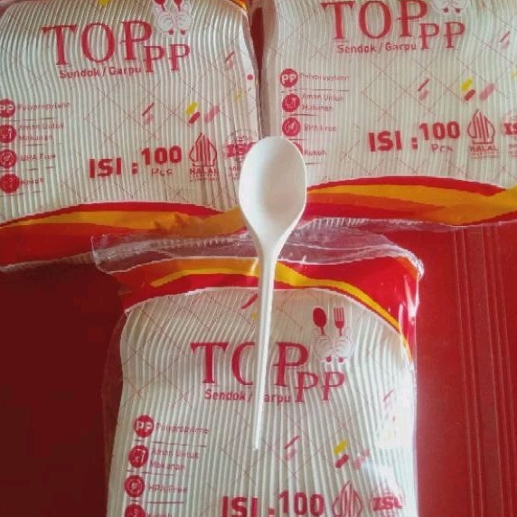 SENDOK MAKAN PLASTIK TOP ISI 100PCS / SENDOK PLASTIK PUTIH