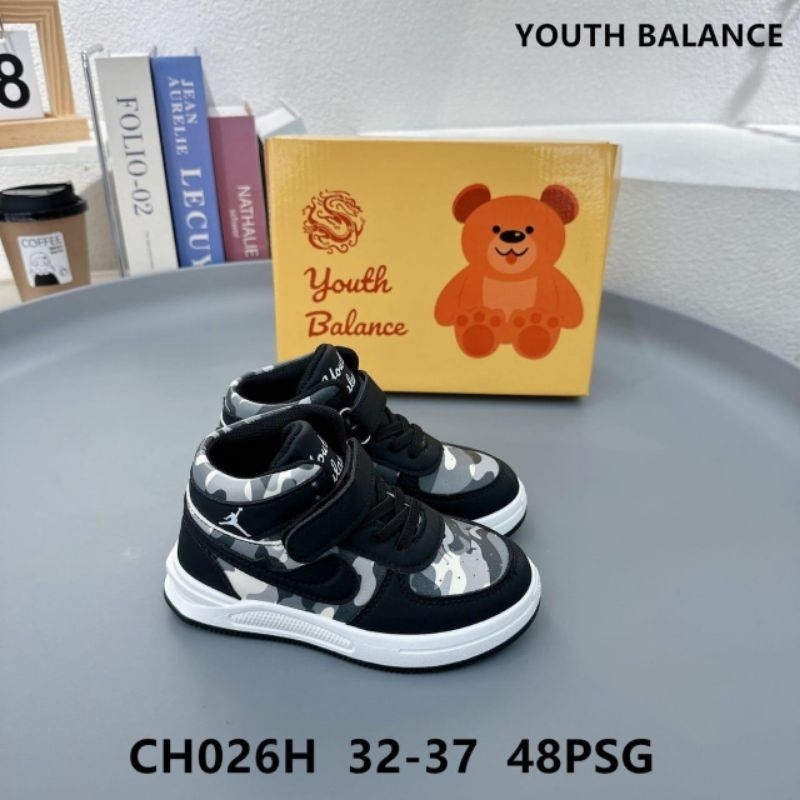 MJFOOTWEAR sepatu import JORDAN / BOOTS, anak YOUTH BALANCE hitam putih motif army