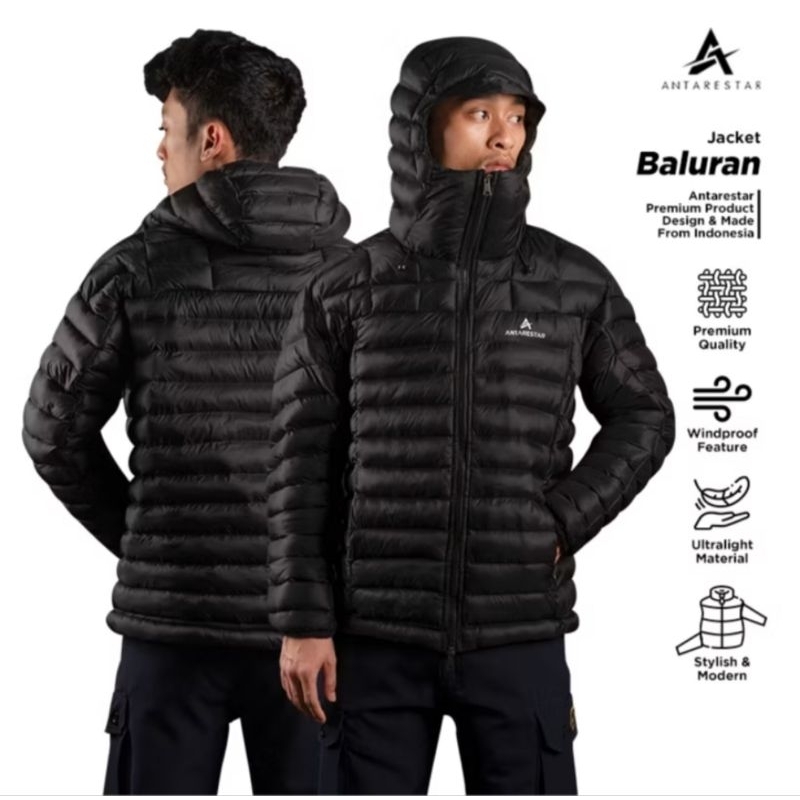 Jacket Puffer Hitam Jacket Gunung Baluran Windproof Waterproof