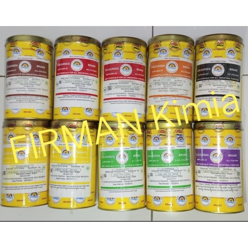 

Pewarna makanan berat 1kg coloursea warna kuning telur, merah skarlet, hijau apel, hijau apel spc, hitam dan cokelat tua.