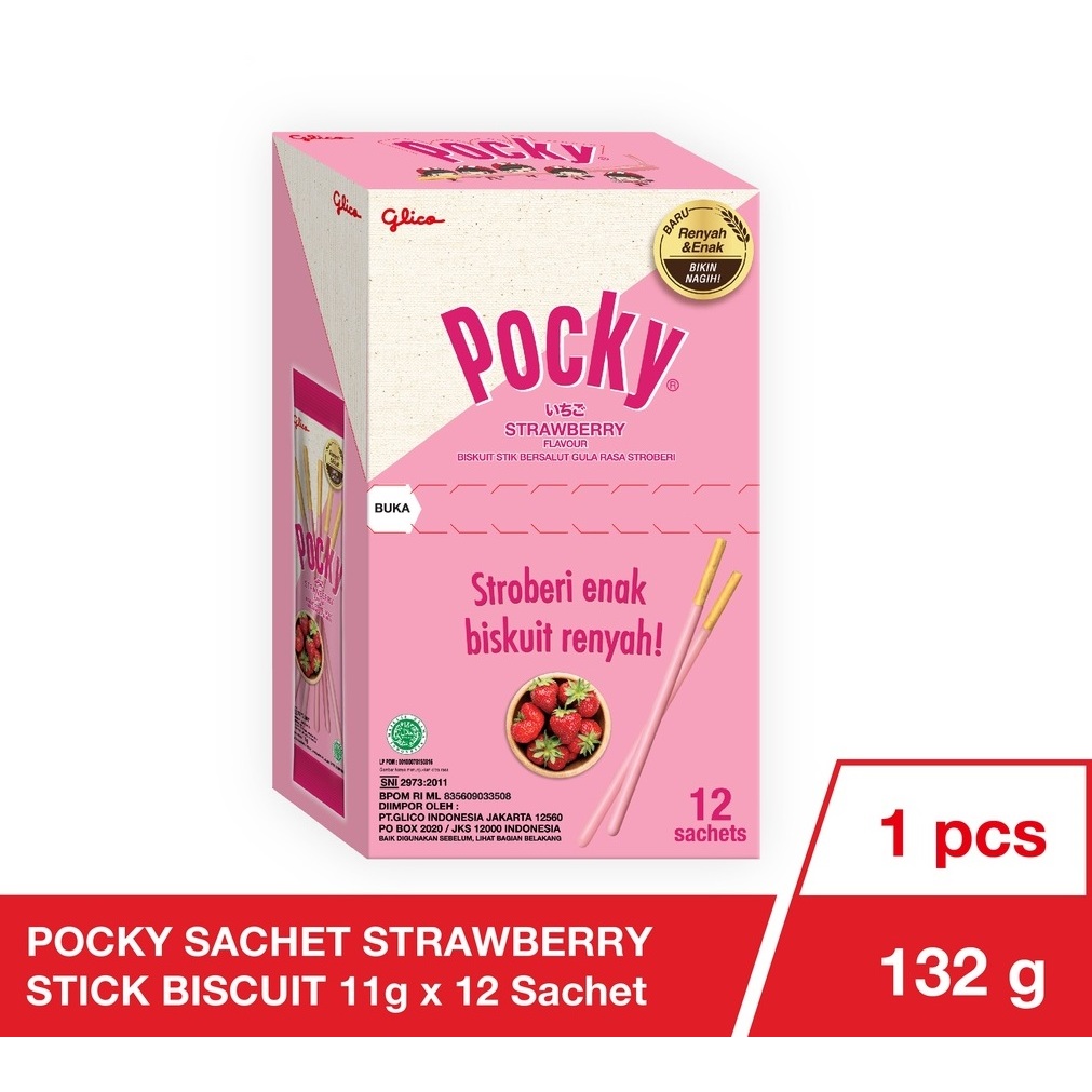 

.Sekotak Pocky Single Biskuit Stik Rasa Chocolate Strawberry Isi 12 Sachet ( SCP )