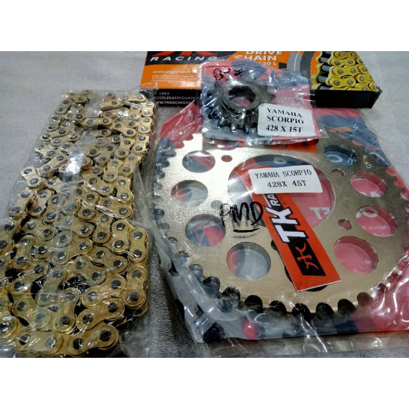 gear set TK racing scorpio dan rantai TK 428 hs gold
