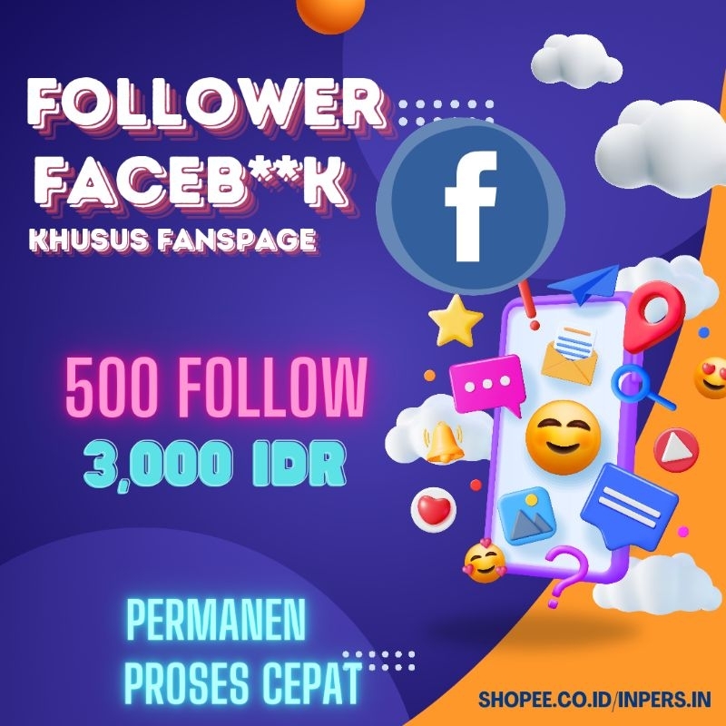 8.8 𝙋𝙍𝙀𝙈𝙄𝙐𝙈 - FOLLOWERS FANSPAGE FACEBO0K FB | 500 FOLLOWERS 3,000 IDR