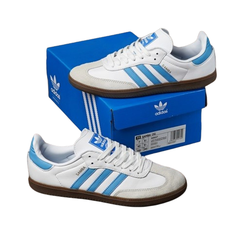 SEPATU ADIDAS SAMBA PREMIUM PUTIH BIRU SEPATU SNEAKERS SEPATU PRIA SEPATU KASUAL