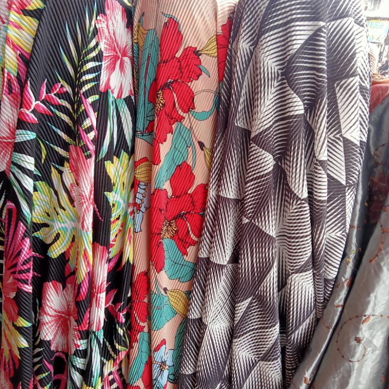 Kain Plisket Hyget Motif Bunga Import - Kain Plisket Premium - Kain Meteran Pj | Harga Per Setengah 