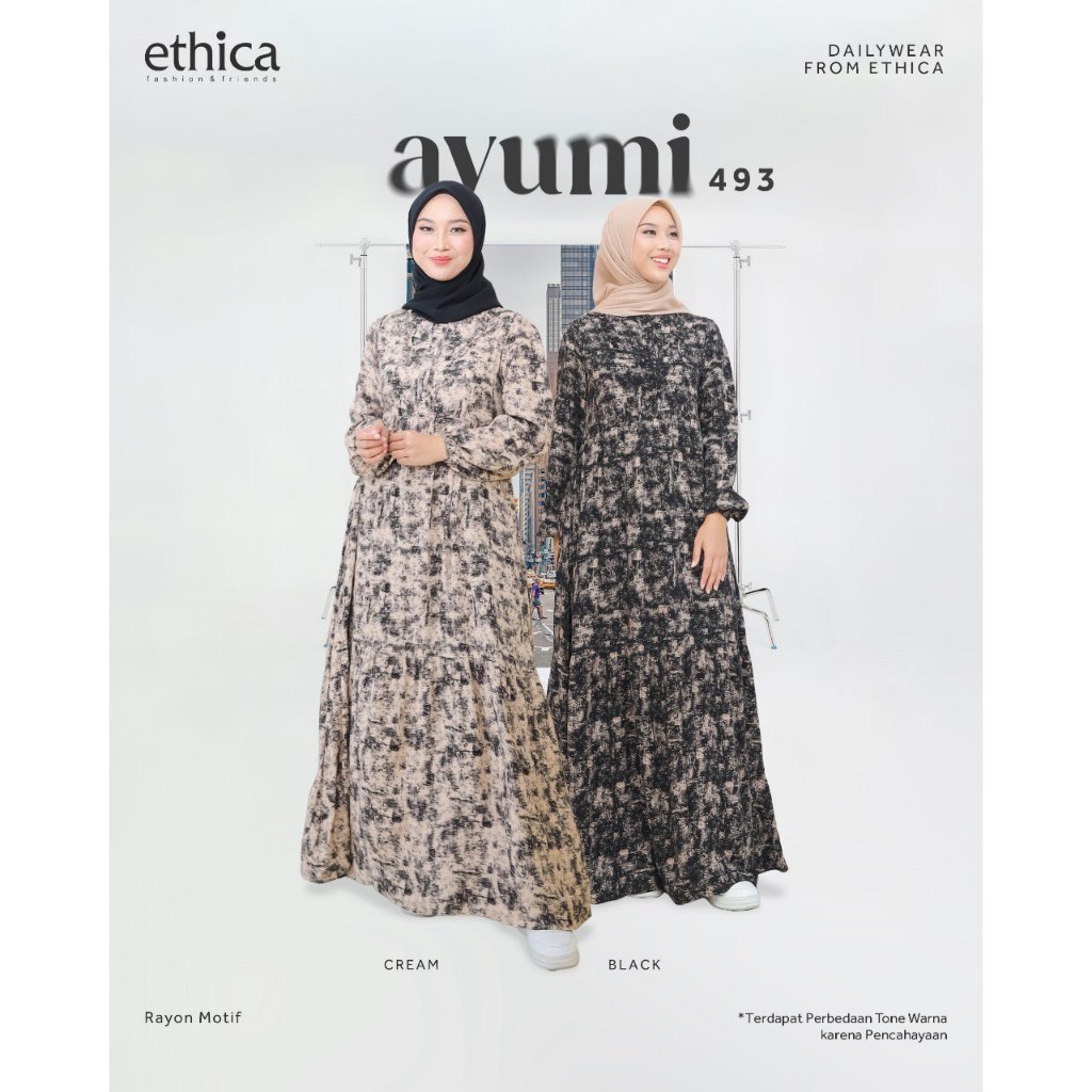 GAMIS WANITA ETHICA AYUMI 493 BLACK, CREAM || GAMIS DEWASA KATUN ETHICA