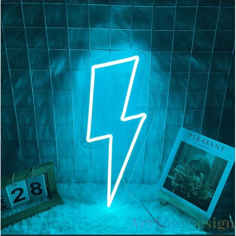 LED Lampu Neon Flex Petir Dekorasi Kamar Gaming Malam Lampu Tidur Tembok Lightning Bolt Neon Sign, L