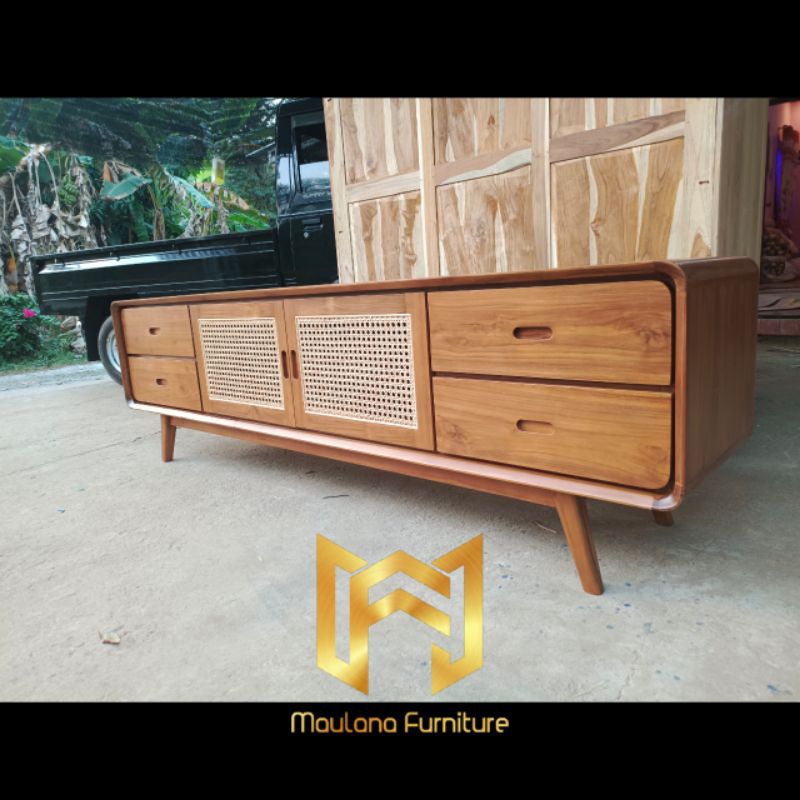 meja tv rotan/ bufet tv kayu minimalis rotan