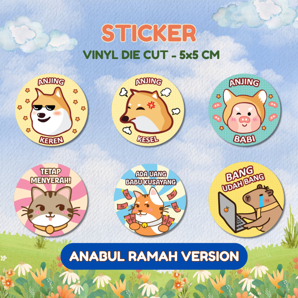 

STICKER LUCU HEWAN KUCING ANJING CAPYBARA 5CM DIE CUT