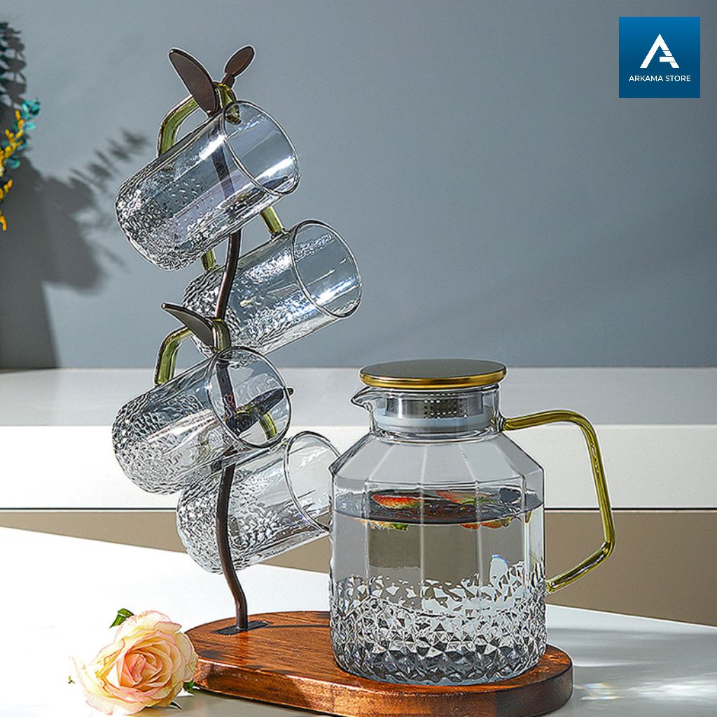 teko kaca tahan panas dan api set cangkir borosilicate with 2 cup