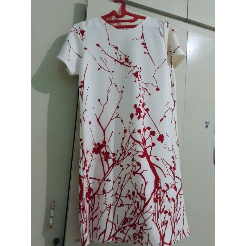 Dress scuba putih merah