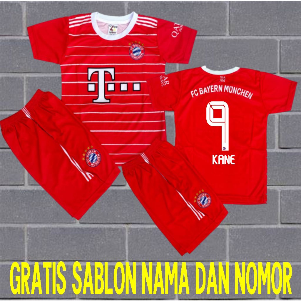 GRATIS NAMA NOMOR SETELAN BAJU BOLA ANAK BAYERN MUNCHEN HOME KIDS PRINTING