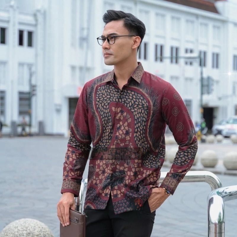 Kemeja Batik Pria Premium Motif Jagad Maroon