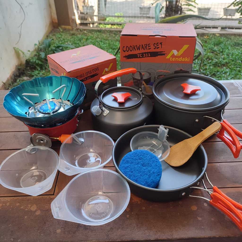 TENDAKI • Paket alat masak cooking set Nesting Outdoor TC 311 + Kompor WP TS 203 | Kompor Mawar | Ko