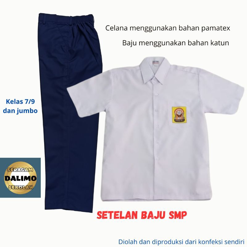 Setelan seragam sekolah SMP seragam sekolah Dalimo setelan biru putih seragam SMP seragam biru putih