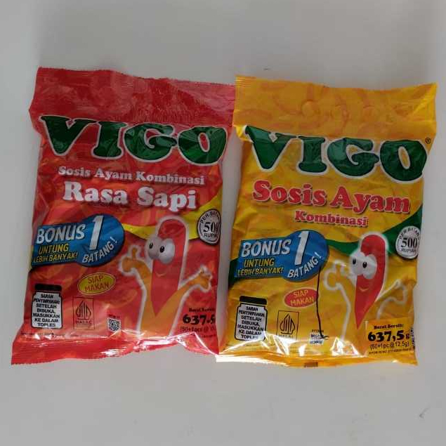 

Sosis Sapi dan Ayam VIGO Isi 50 + 1 Biji Sosis Sapi dan Ayam Kombinasi Halal