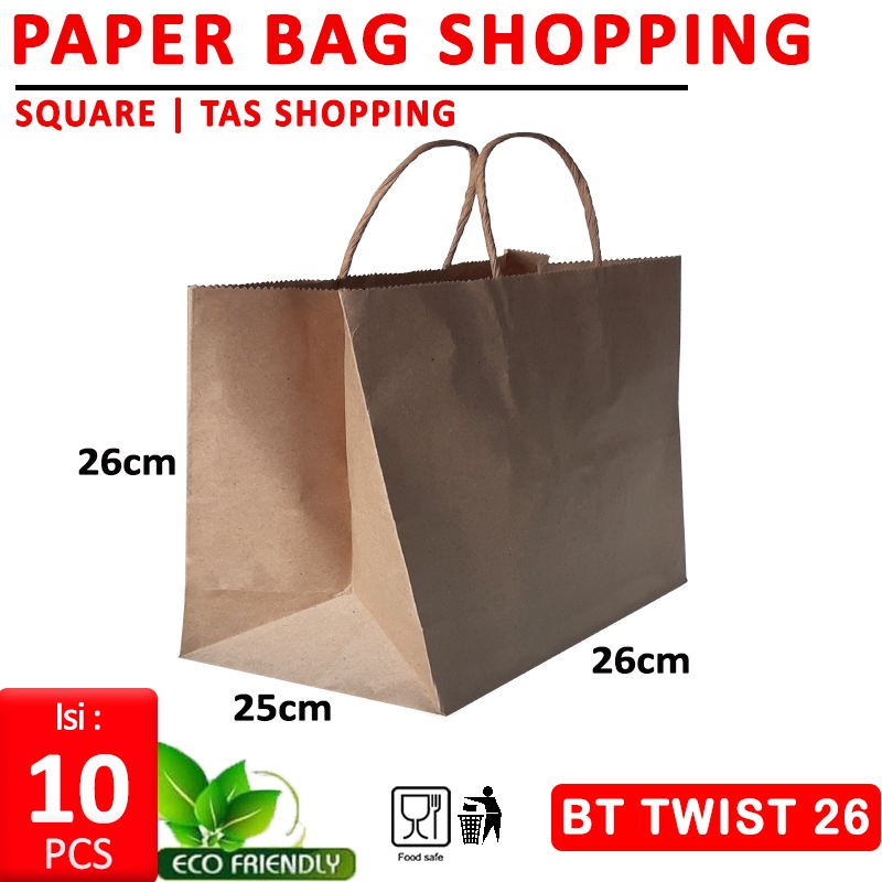 

Paper Bag Shopping SQUARE BT TWIST 26 | Tas Shopping Paper | paper Shopping Bag